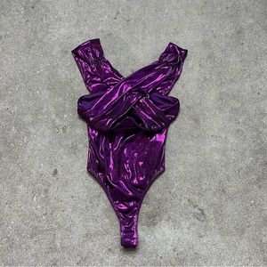 Fashion Nova Purple Metallic cross-wrap bodysuit 💜✨